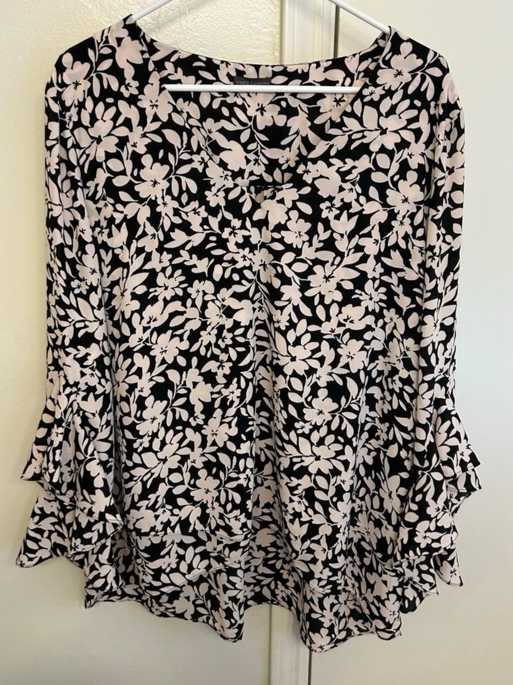Vince Camuto Black Top with Light Pink Floral Print